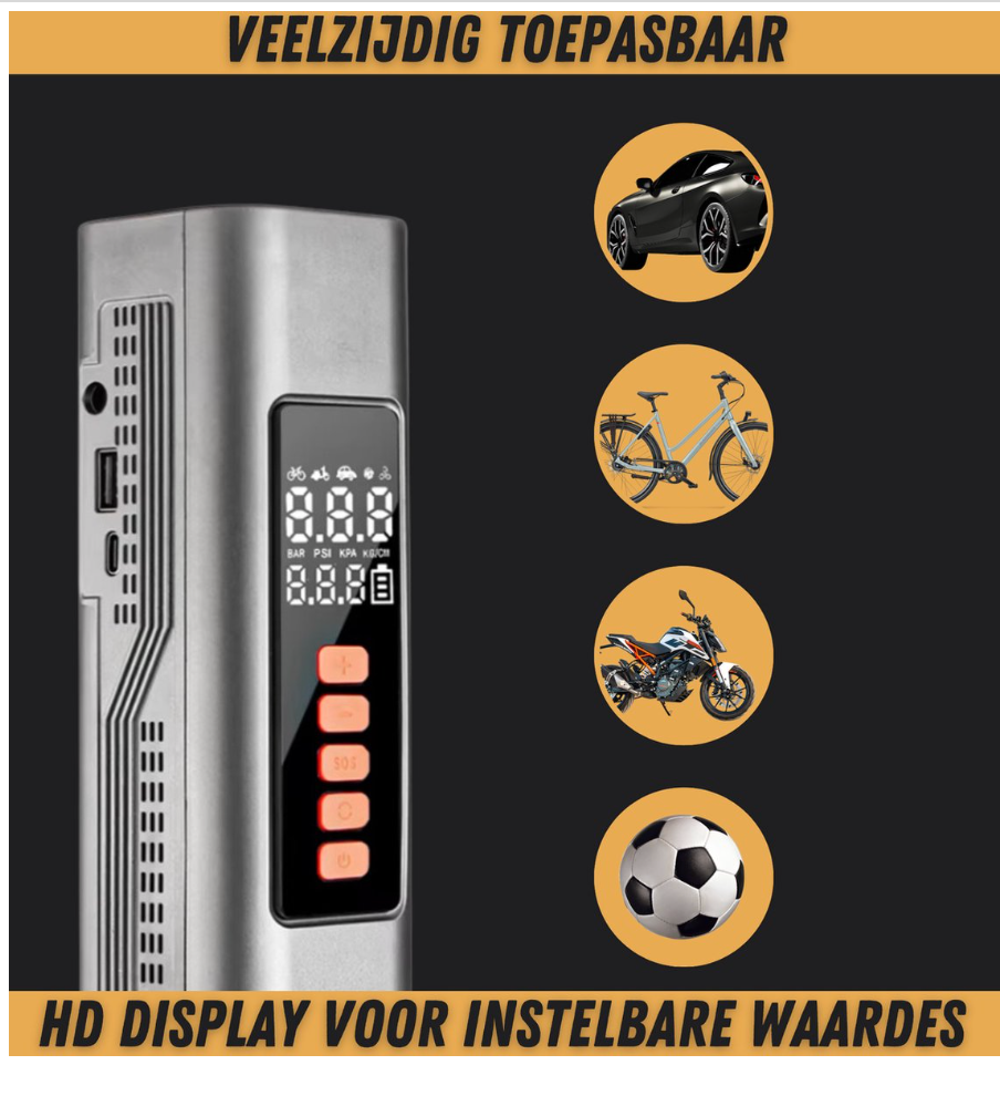 Draagbare 4-in-1 Luchtcompressor & Autostofzuiger Draadloos