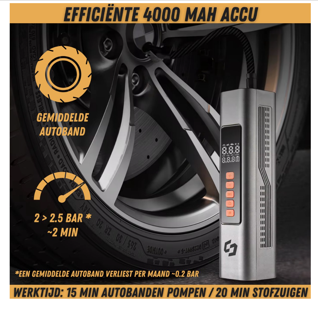 Draagbare 4-in-1 Luchtcompressor & Autostofzuiger Draadloos